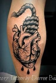 Schoolboy arm on black line sketch classic heart tattoo picture