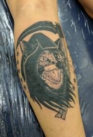 Αγόρια βραχίονα σε μαύρο γκρι σκίτσο δημιουργική εικόνα τατουάζ γάτα τρόμου