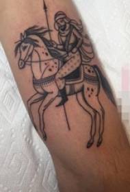 Ученик ръка на черни абстрактни линии кон и картина портрет татуировка
