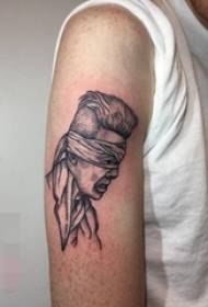 Puntura in bianco e nero sul braccio semplice immagine di personalità personaggio linea ritratto tatuaggio ritratto