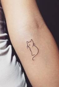 فتاة ذراع على الخط الأسود الحد الأدنى صورة ظلية القط نمط الوشم الصغيرة