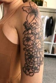 Schoolgirl's arm on black thorn simple line creative plant flower half sleeve tattoo picture