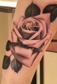 O braço do menino na técnica de espinho de ponto de esboço cinza preto literário bela flor tatuagem imagens