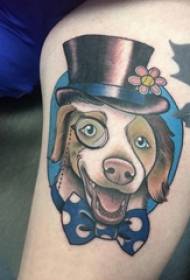 Fiúk karokkal festett egyszerű vonal íj és kis állat kutya tetoválás képeket