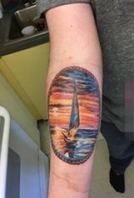 Djevojčica rukom oslikana uljem slika dizajn pejzaž jedrenje slika tetovaža