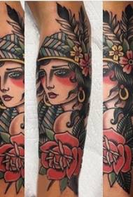 Immagine del tatuaggio del personaggio di studente di bellezza letteraria dipinta a mano con schizzo ad acquerello del braccio del ragazzo