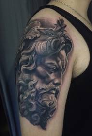 Didelės rankos jūros dievo Poseidono portreto tatuiruotės modelis