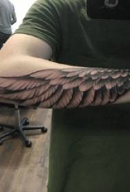 Angelo sparnų tatuiruotės medžiagos berniuko rankos ant juodų sparnų tatuiruotės paveikslėlio
