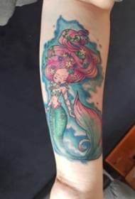 Tattoo mermaid tsarin yarinyar hannun fentin tataccen tsarin mermaid