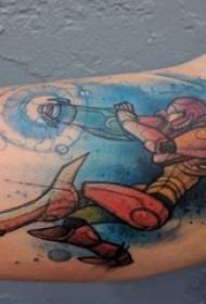 Garçon bras peint image de tatouage dessin animé drôle créatif croquis aquarelle