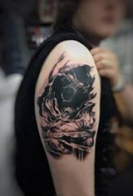Το χέρι του αγοριού σε μαύρο γκρι σκίτσο σημείο αγκάθι δεξιοτήτων δημιουργική αυταρχική κλασική εικόνα τατουάζ
