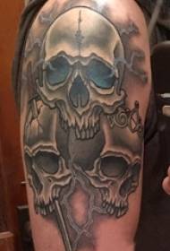 Boys Arms on Black Grey Sketsa Sting Tips Creative Horror Skull Tattoo Picture