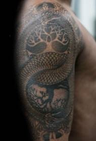 검은 스케치 창조적 인 성격 횡포 뱀 문신 사진에 소년 팔
