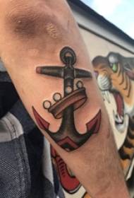 Immagine di tatuaggio di ancoraggio di linea semplice geometrica dipinta a braccio da scolaro