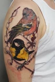 Jongens armen geschilderd aquarel schets creatieve literaire schattige vogel tattoo foto's