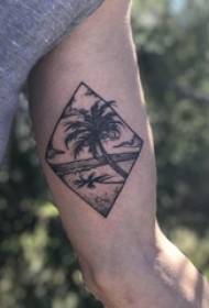 Chlapci zbraní na čierne sivé body geometrické jednoduché línie rastlín kokosový strom krajiny tetovanie obrázok