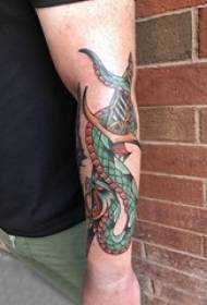 Le armi dei ragazzi hanno dipinto le immagini creative del tatuaggio del serpente prepotente di schizzo dell'acquerello