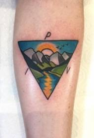 Schoolgirl arm painted geometric simple line landscape tattoo picture