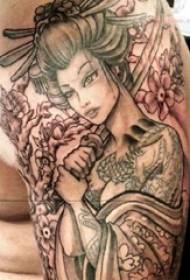 Tattoo, pictiúr geisha Seapánach, lámh an bhuachalla, sceitse, tattoo, pictiúr geisha Seapánach