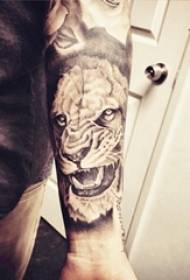 Boy's arm on black gray point thorn abstract line small animal tiger tattoo picture