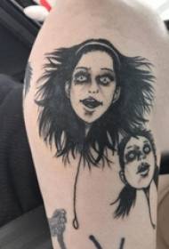 Braccio della persona maschio del modello del tatuaggio della testa umana sull'immagine nera del tatuaggio della testa umana