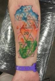Koululaisen käsivarsi mustalla viivalla geometrinen elementti akvarelli splash muste klassinen tatuointi kuva