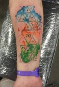 Braccio da scolaro sulla linea nera foto geometrica classica del tatuaggio dell'inchiostro della spruzzata dell'acquerello dell'elemento