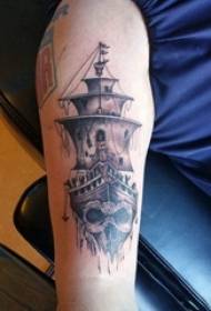 Arm tattoo material, male arm, pirate ship and tattoo picture