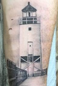 紋身燈塔男學生手臂上黑色燈塔紋身圖片