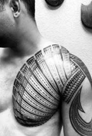 Schoolboy arm on black line geometric element creative pattern flower arm tattoo pattern