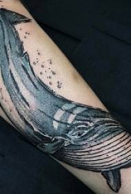 Berniukų rankos dažytos ant gradiento paprastų abstrakčių linijų mažų gyvūnų banginių tatuiruotės paveikslėliai
