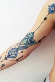 Schoolgirl arm painted watercolor geometric element creative pattern tattoo picture