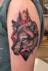 Schoolboy arm painted watercolor sketch horror wolf head tattoo picture
