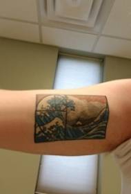 Koulupoika käsivarren maalattu kaltevuus geometrinen elementti yksinkertainen linja spray tatuointi kuva