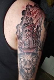 Maschera creativa del tatuaggio del castello dipinta schizzo dell'acquerello del braccio dei ragazzi