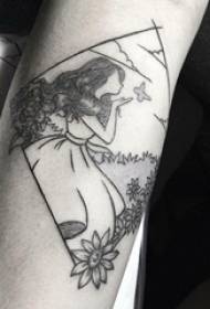 Tato kartun karakter siswa laki-laki lengan pada gambar bunga dan karakter tato