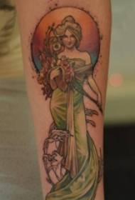 Mutilen besoak akuarela marraztuta sormen literarioa bakarrik neska eder erretratua tatuaje argazkia