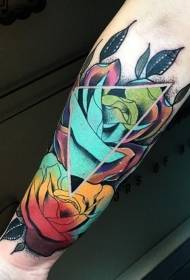 Naoružajte sanjivi uzorak tetovaže ruža u boji