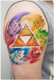 Schoolboy arm op geverfde gradiënt geometriese abstrakte lyne driehoek tattoo prentjie