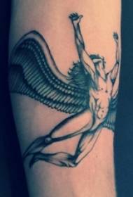 Tatuaj braț pe alb-negru gri stil tatuaj tehnica de pricking turturi aripi înger material material portret tatuaj imagine