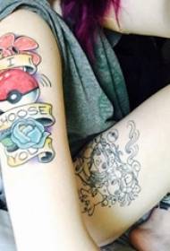 Girl Arms Painted Anime Cartoon Pokemon Tattoo Picture