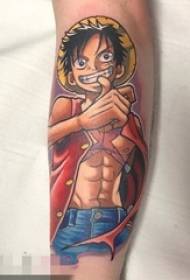 Lengan anak laki-laki dicat garis abstrak karakter anime One Piece King Luffy gambar tato