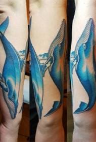 Pojat käsivarren maalattu kaltevuus yksinkertainen linja pieni eläinvalas tatuointi kuva