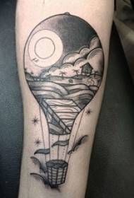 Djevojčica na crno sivoj skici kreativni krajolik vrući zrak balon tetovaža sliku