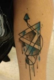 Ruka školarca na crnoj liniji geometrijski element akvarel prskanje tinta tetovaža sliku
