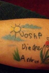 Material de tatuagem no braço, braço masculino, inglês e fotos de tatuagem de flores