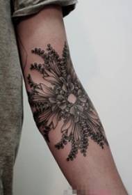Meisiearm op swart skets prik tegniek kreatiewe blom tatoeëring prentjie