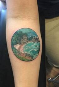 Arm mountain landscape tattoo girl arm on mountain landscape tattoo pattern