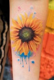 हात संग सुन्दर जल रंग सूर्यफूल टैटू बान्की