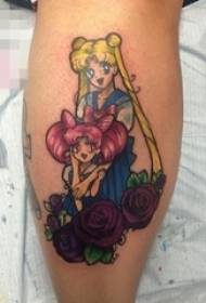 Stelpuvopn máluð vatnslitamynd Anime Cartoon Sailor Moon Tattoo Picture